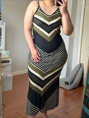 Exist Olive Black and Cream Striped Maxi Dress